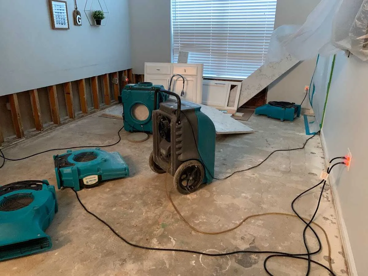 Dehumidifier in flood-cut room for Water Damage Restoration in North Smithfield
